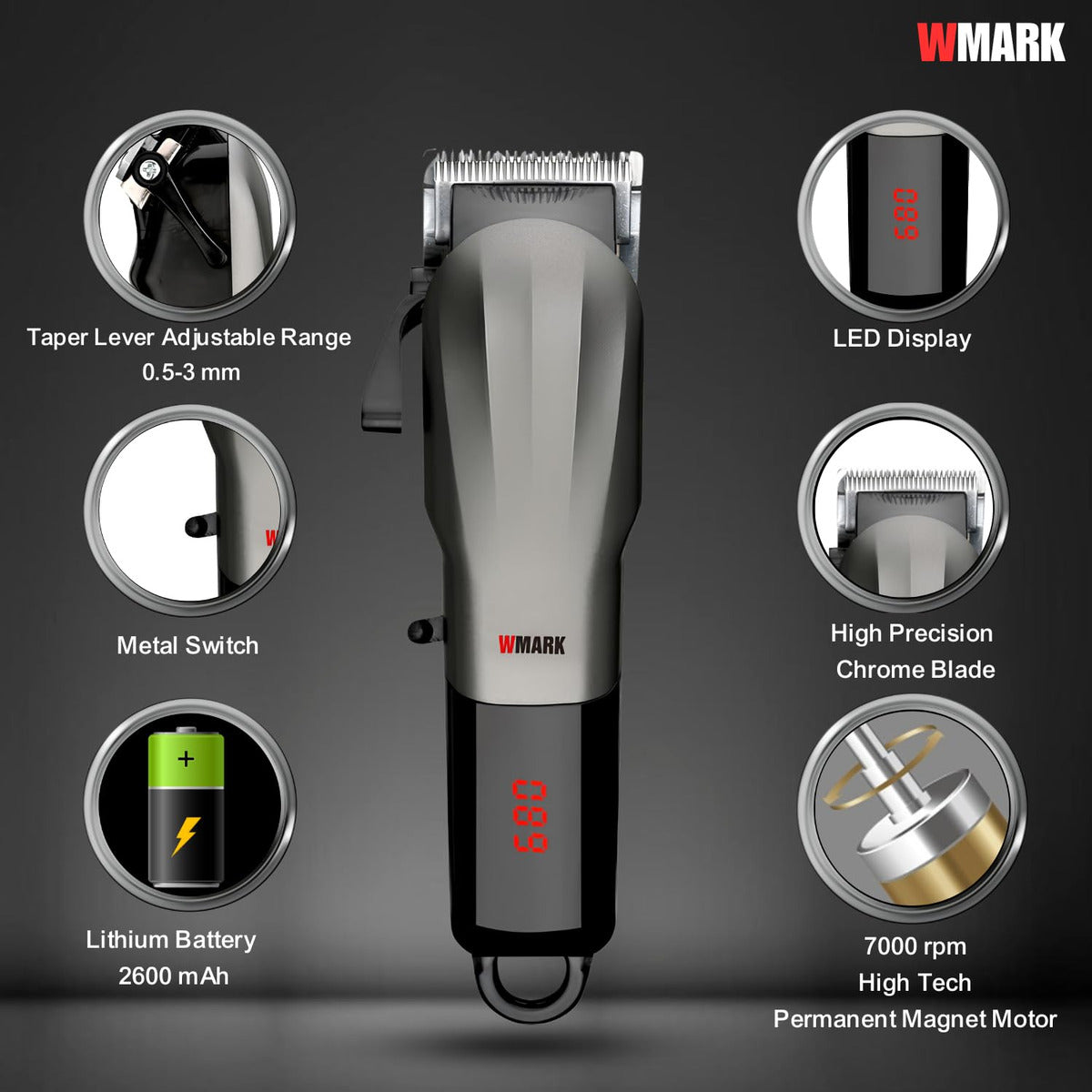 Máquina Profesional Wmark NG-115 | Cortapelo Recargable con Cuchilla 440C