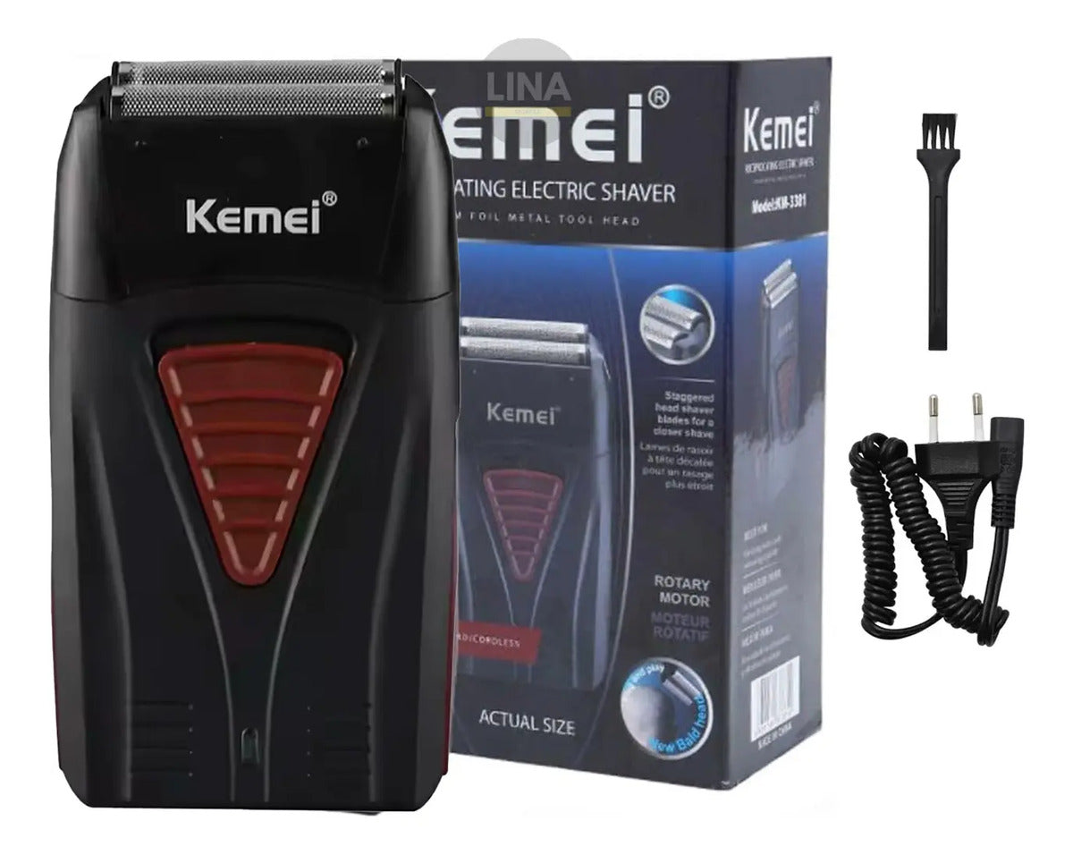 Afeitadora Profesional Kemei KM-3381 Inalámbrica - Doble Malla Rojo/Negro