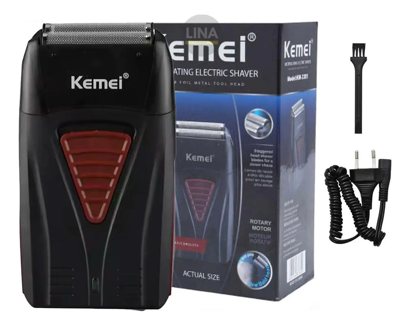 Afeitadora Profesional Kemei KM-3381 Inalámbrica - Doble Malla Rojo/Negro