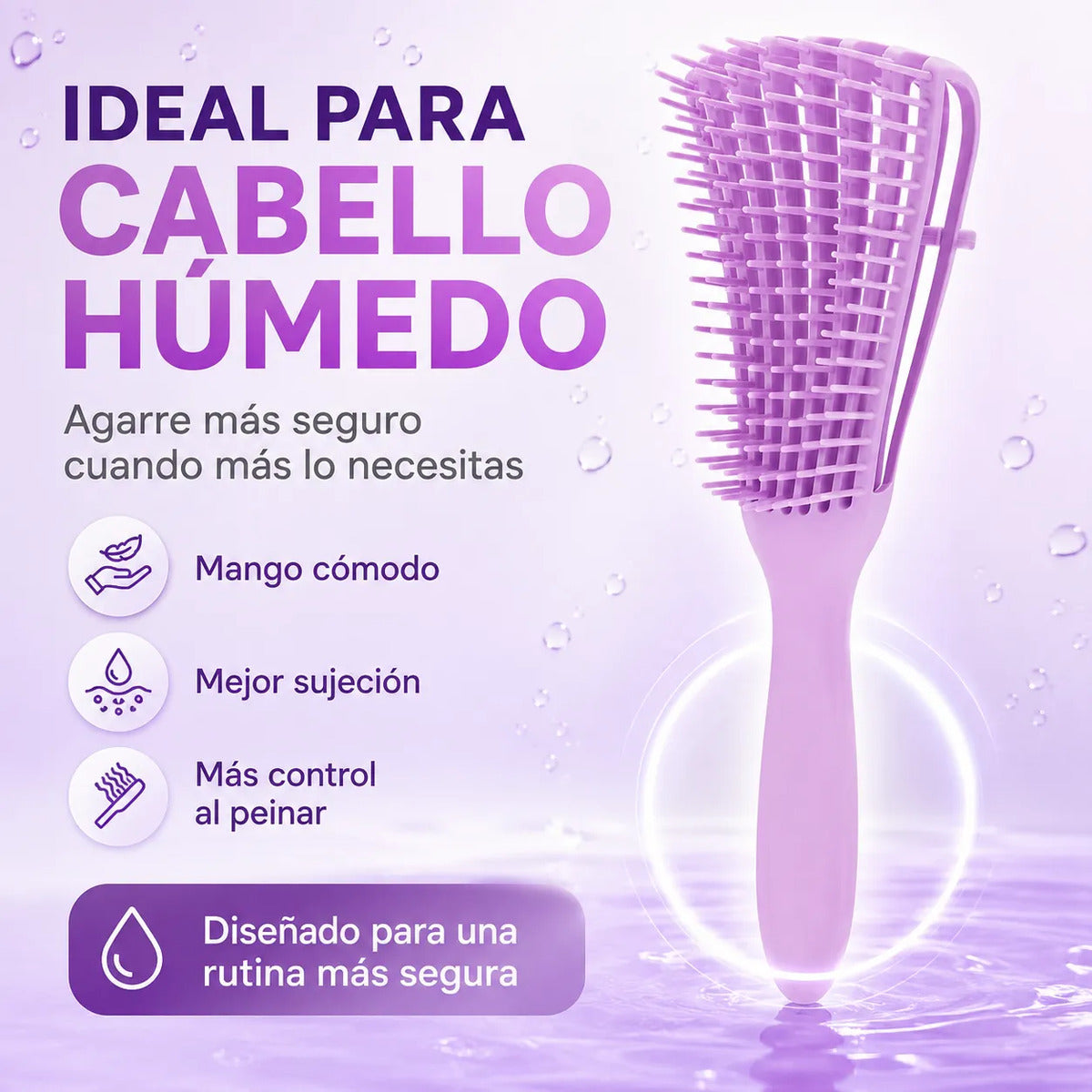Cepillo Cabello Rizado Desenreda Fácil Cerdas Fucsia
