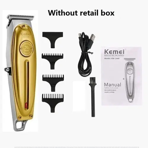 Trimmer Profesional Kemei KM-1949 Edición 70 Años: Patillera Metálica de Precisión