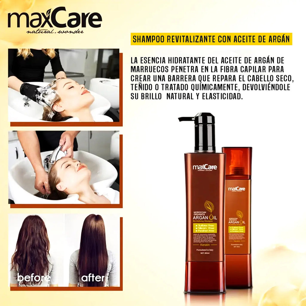 Pack Max Care Argán Oil Profesional - Shampoo y Acondicionador 800ml Sin Sulfatos