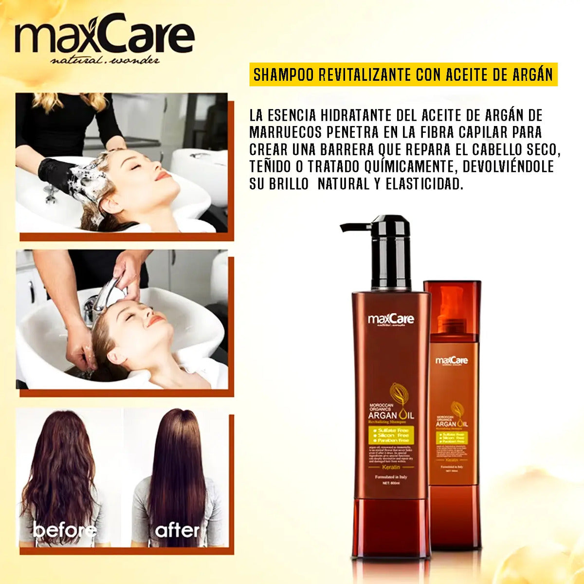 Pack Max Care Argán Oil Profesional - Shampoo y Acondicionador 800ml Sin Sulfatos