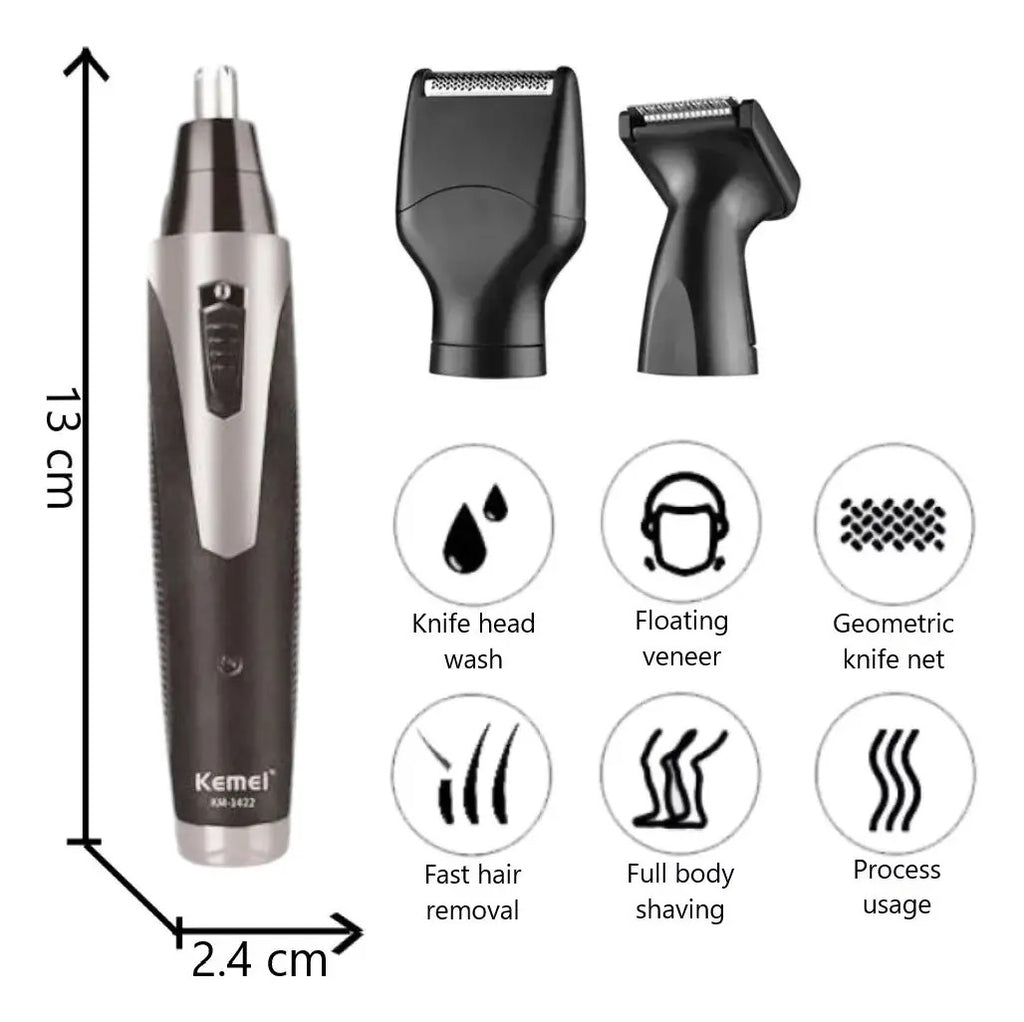 Kemei KM-1422 - Cortadora Vello 3 en 1 Nariz, Oído y Patillas