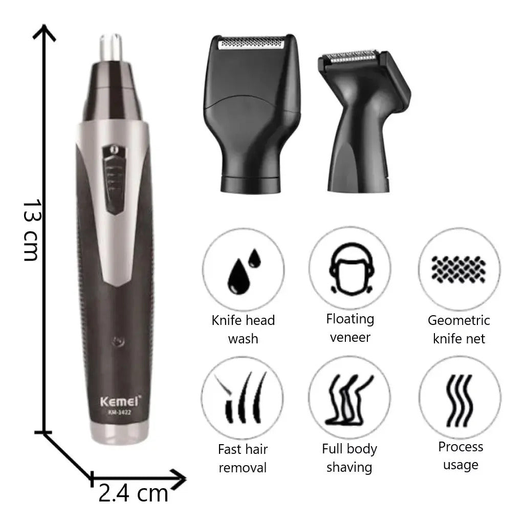 Kemei KM-1422 - Cortadora Vello 3 en 1 Nariz, Oído y Patillas
