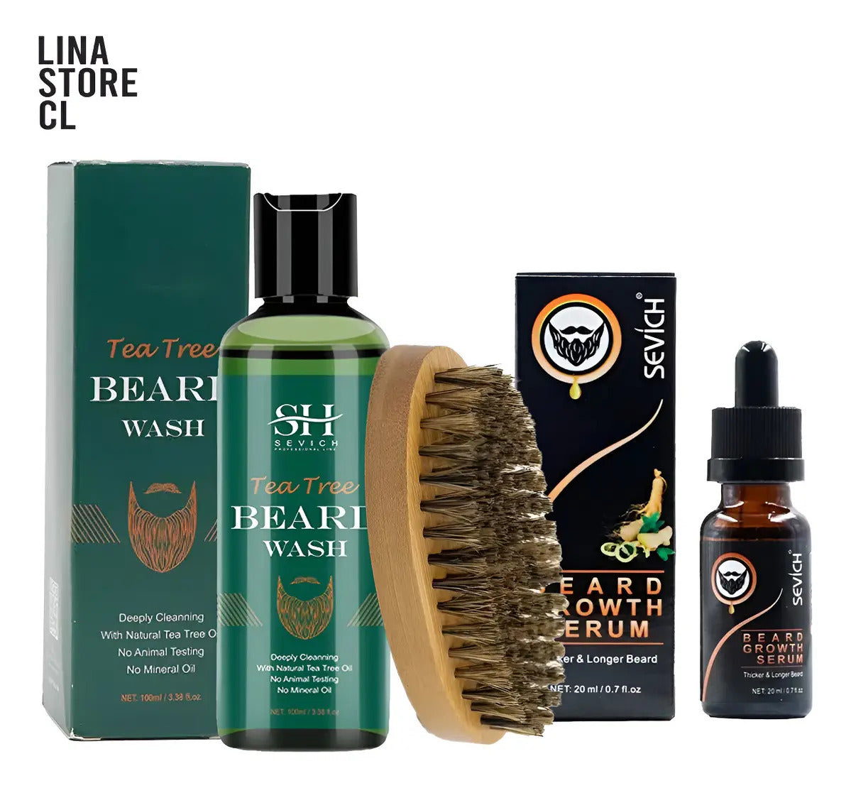 Kit de Cuidado para Barba Profesional - Aceite, Bálsamo y Cepillo de Madera