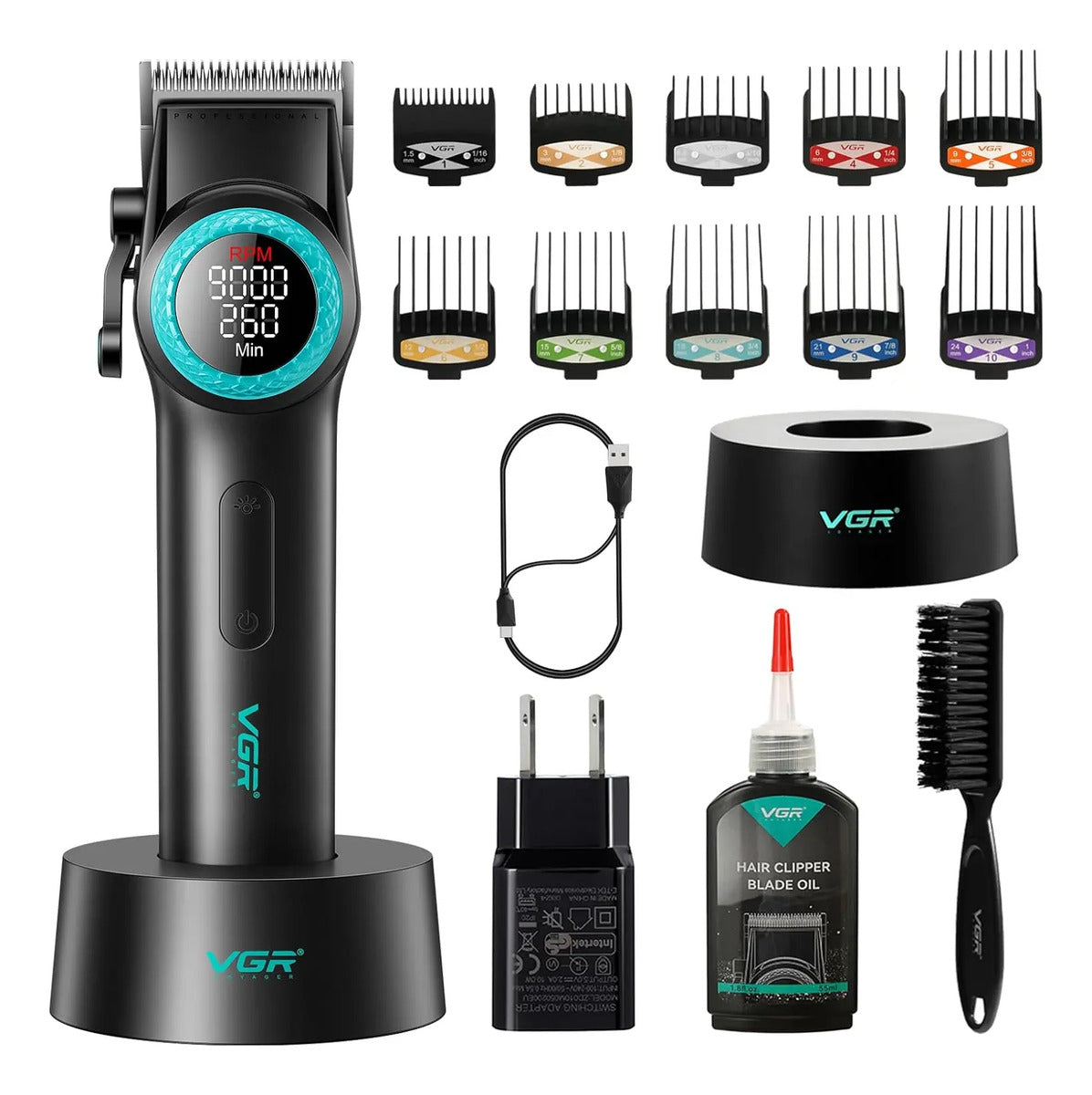 Máquina VGR V-001 Clipper Profesional 9000 RPM Base de Carga 220V