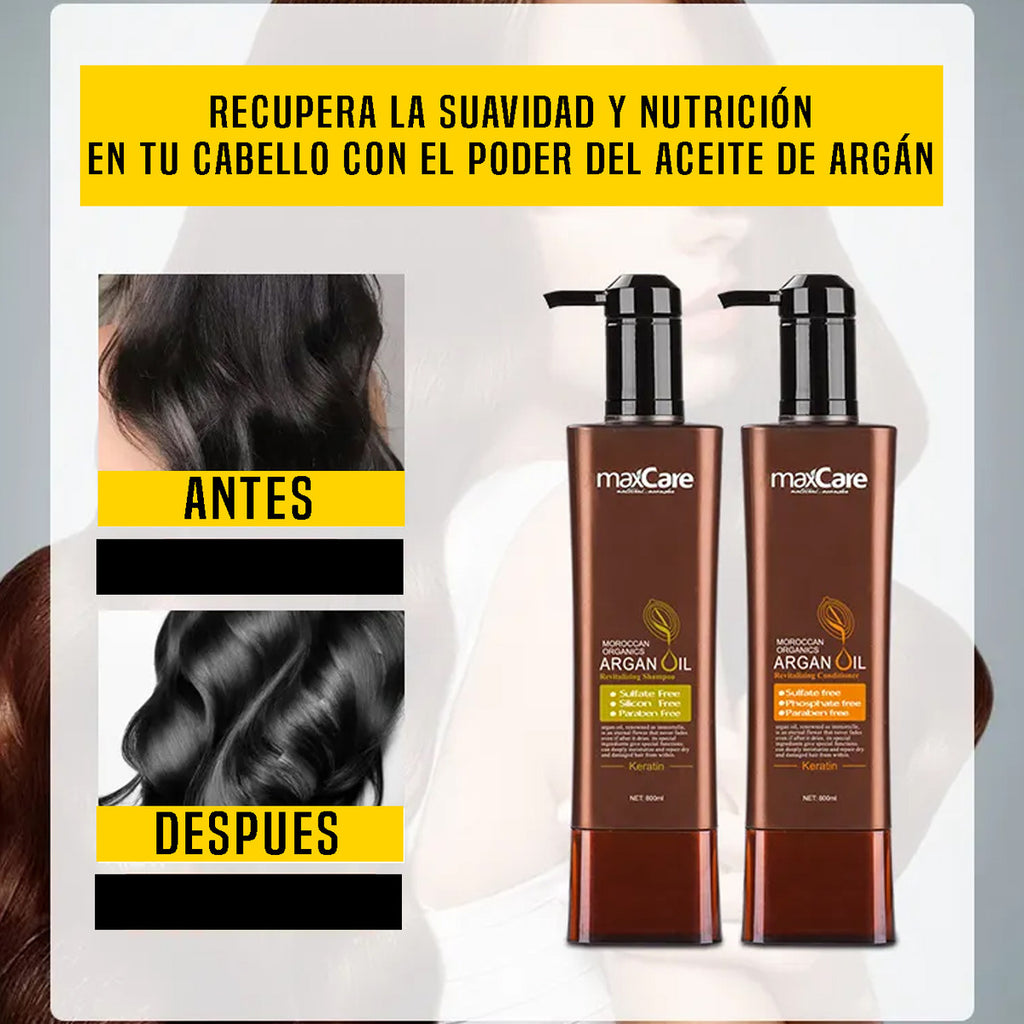 Pack Max Care Argán Oil Profesional - Shampoo y Acondicionador 800ml Sin Sulfatos