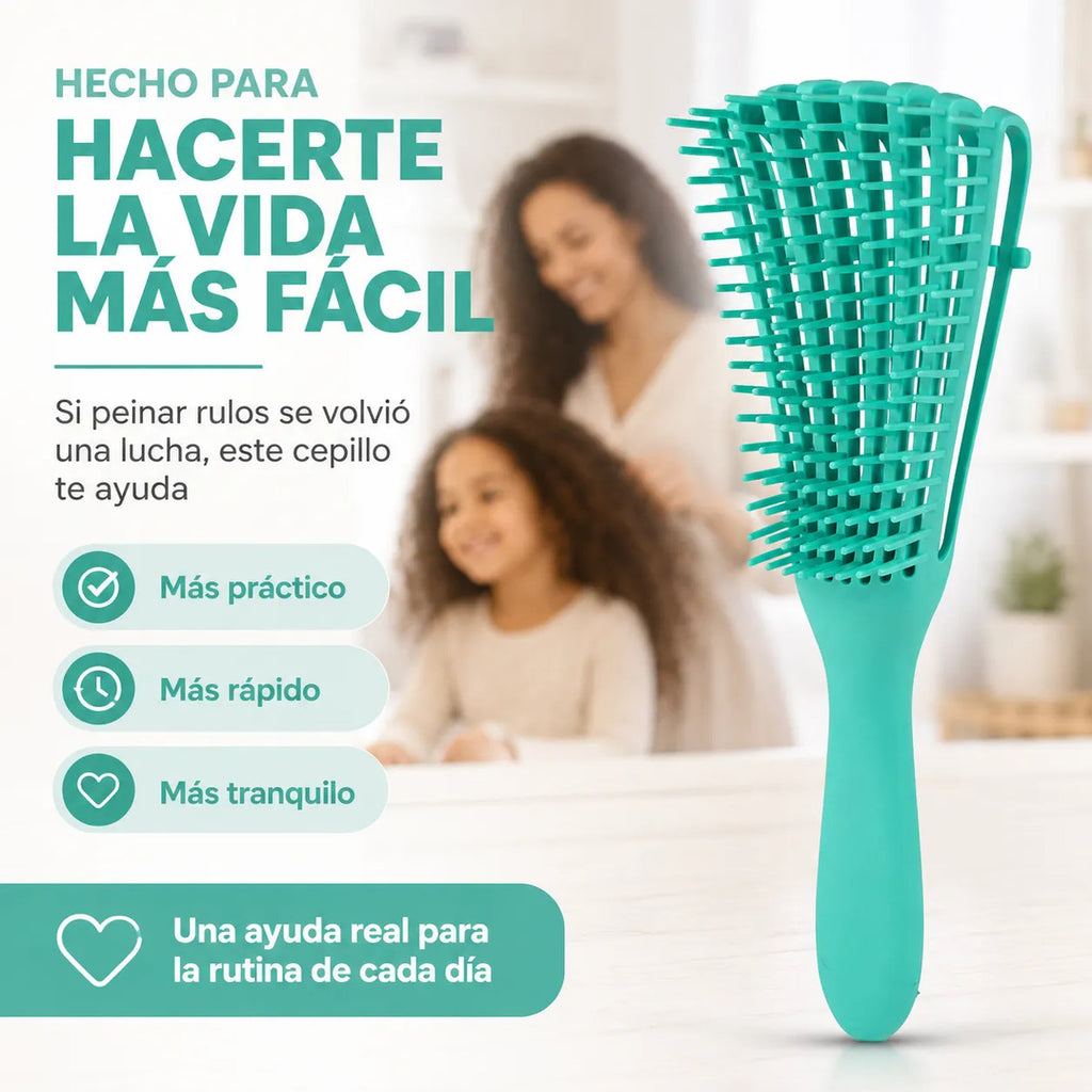 Cepillo  Cabello Rizado Desenreda Fácil Cerdas Verde