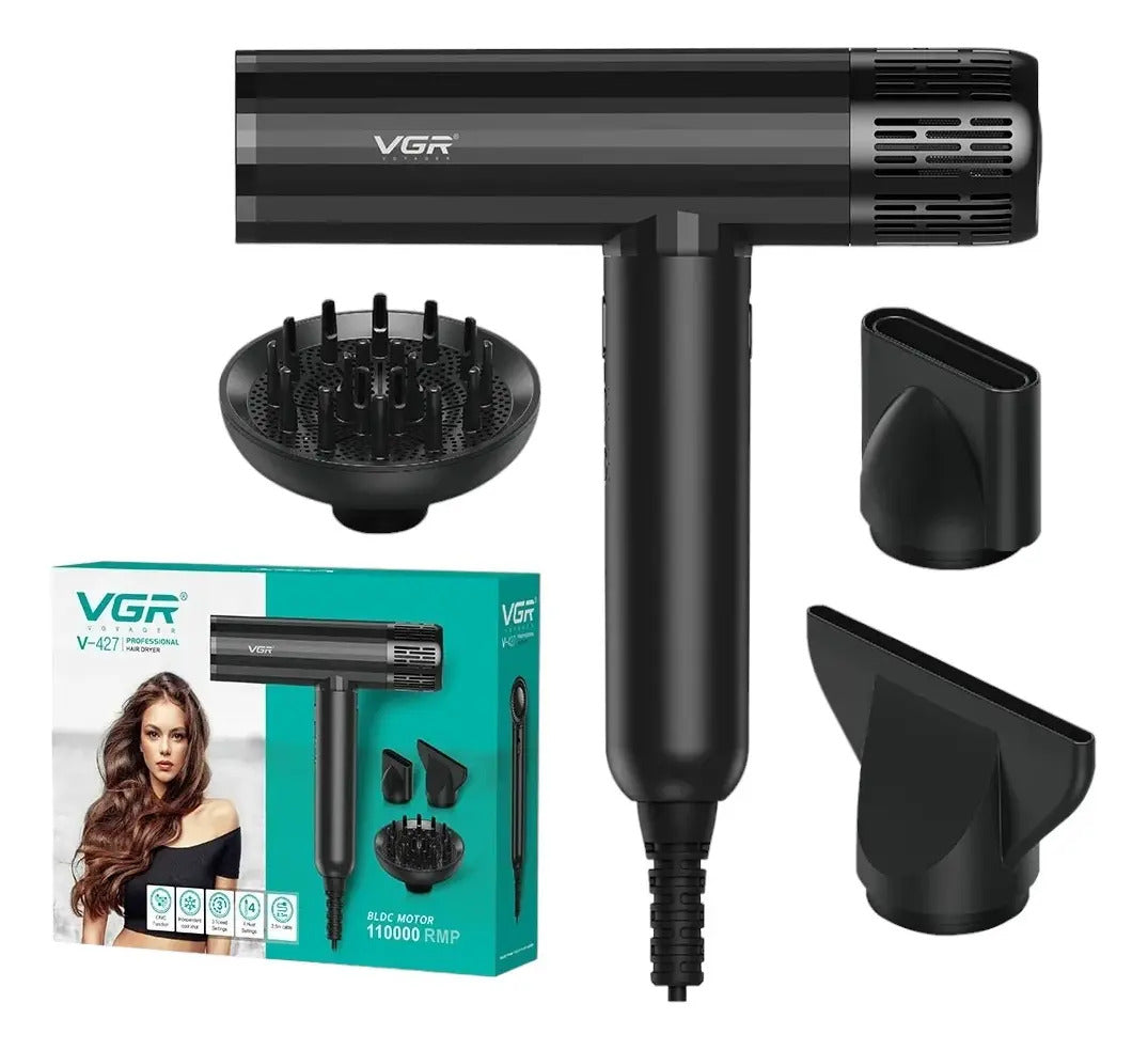 Secador de Pelo Profesional VGR V-427 Iónico Motor BLDC + Difusor y Boquillas