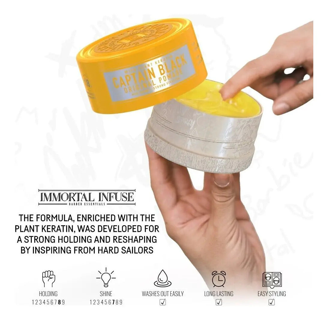Pomada Immortal NYC Captain Black - Fijación Fuerte y Brillo Medio 150ml