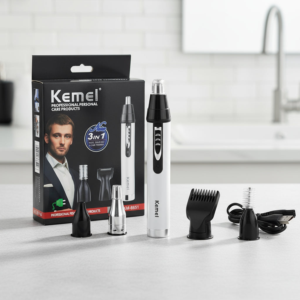 Trimmer Recargable Kemei 3 en 1 KM-6651: Cortadora de Nariz, Cejas y Patillas