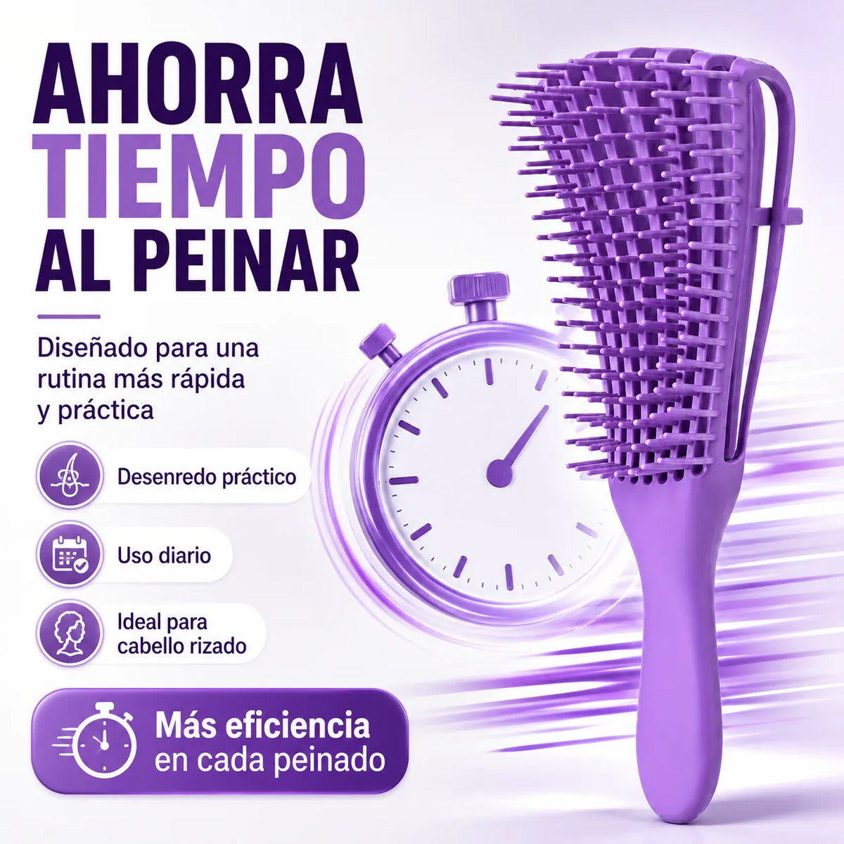 Cepillo  Cabello Rizado Desenreda Fácil Cerdas Lila