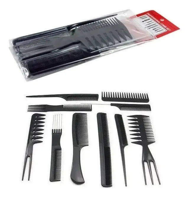 Set 10 Peinetas Negras Peluqueria Barberia