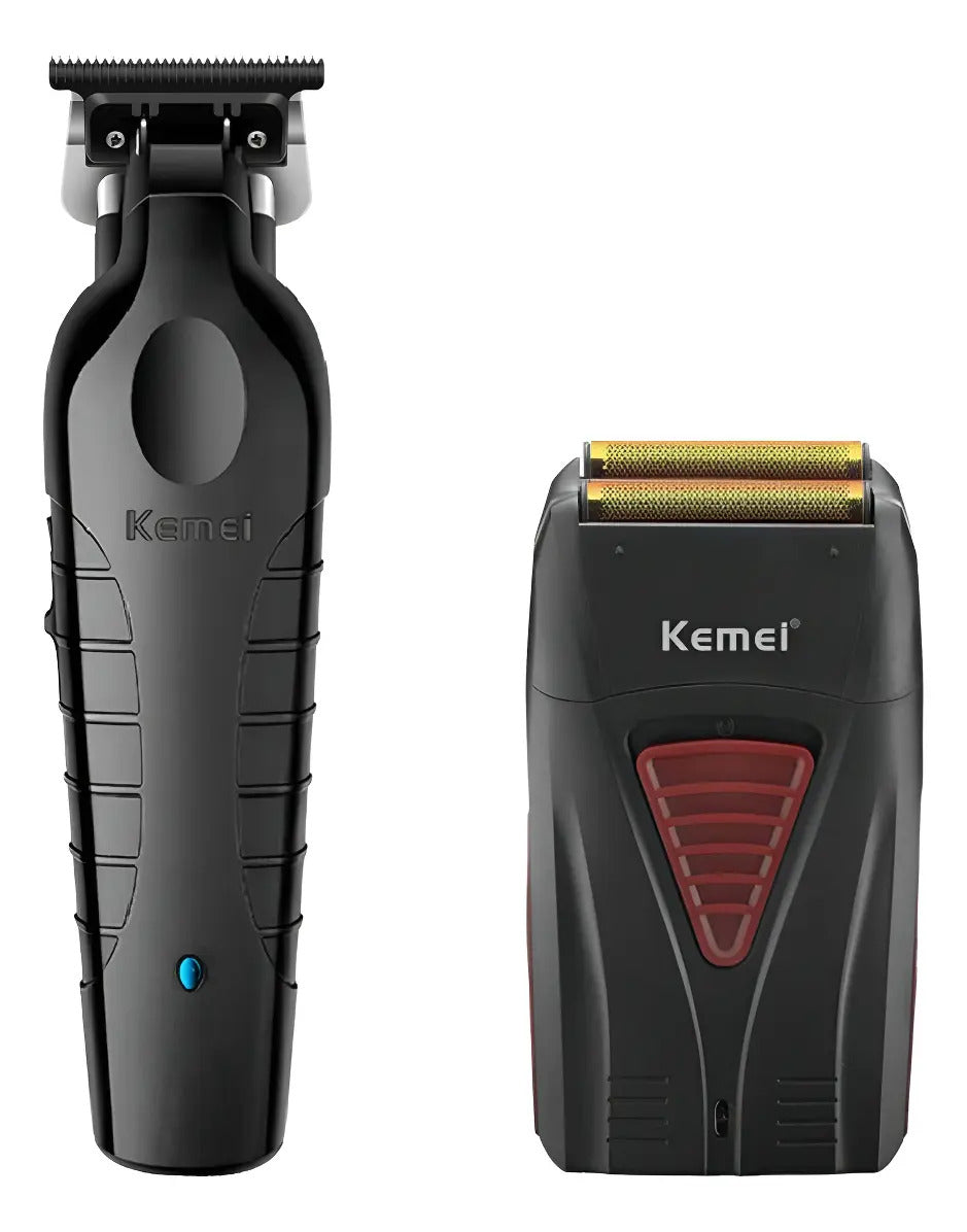 Kit Barbería Kemei: Trimmer de Precisión 2299 + Shaver Profesional 3381