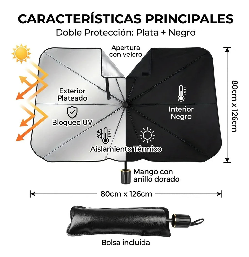 Tapa Sol Auto Tipo Sombrilla Cubre Parabrisa Plegable S