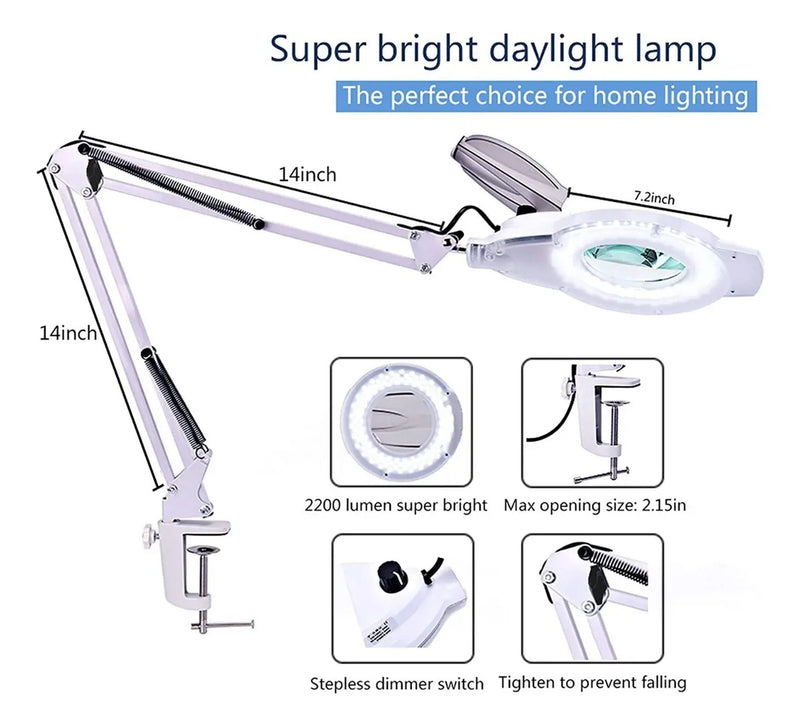Lámpara de Mesa Profesional con Lupa y Luz LED Regulable - Brazo Articulado 104cm