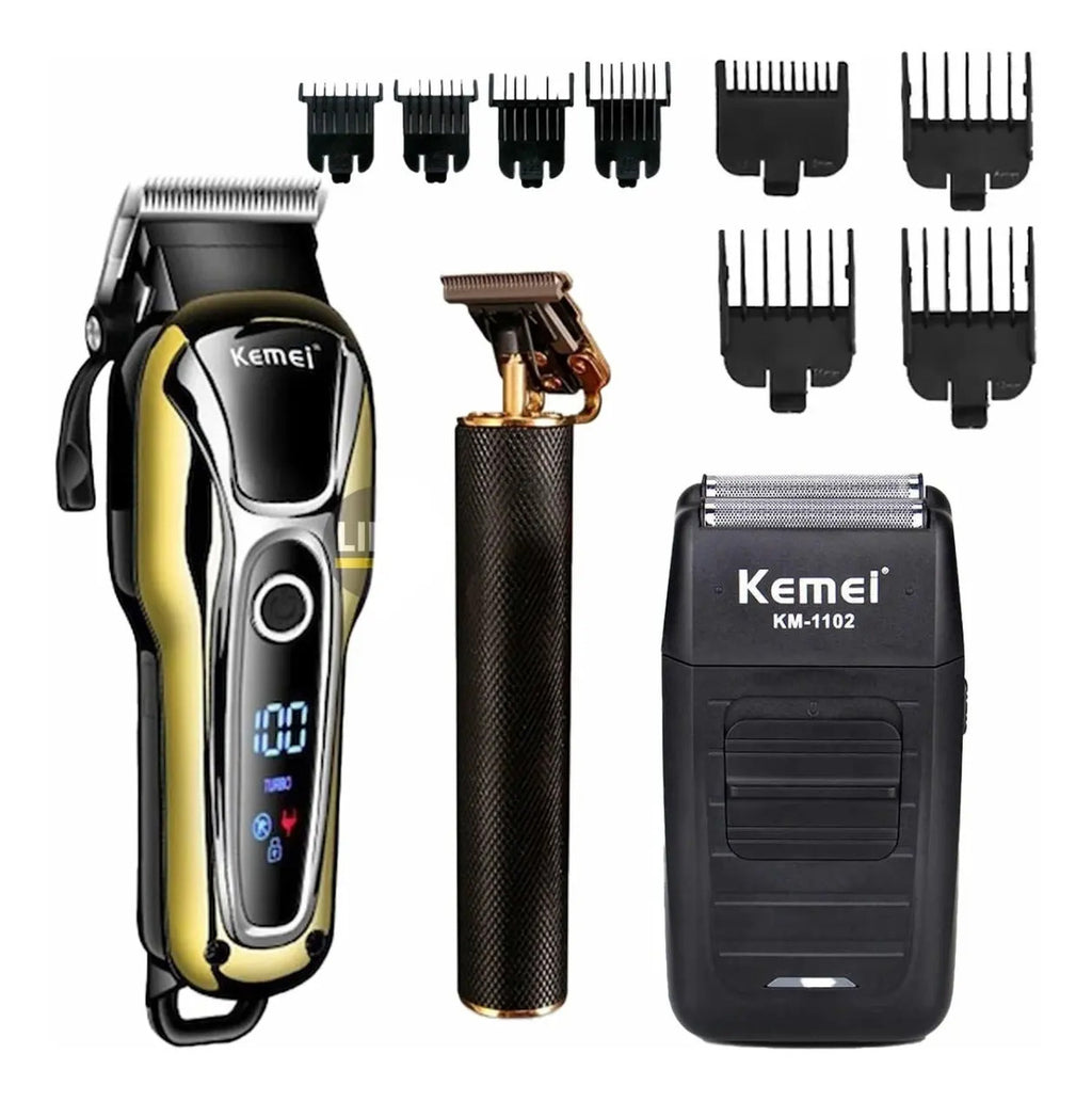 Kit Barbería Profesional 3 en 1 Máquina Cortar Pelo + Trimmer + Shaver