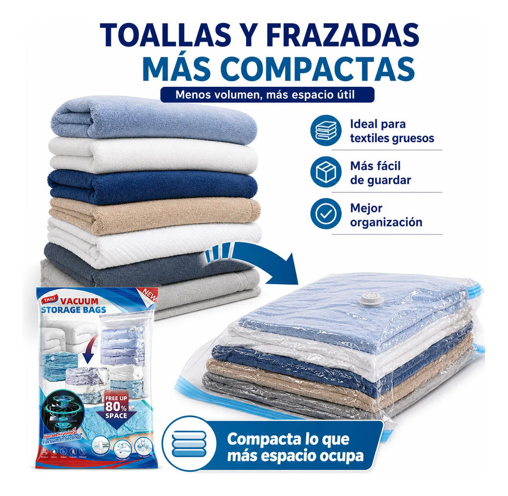 Set 6 Bolsa Al Vacío Ropa Reduce Volumen Ideal Viaje Clóset