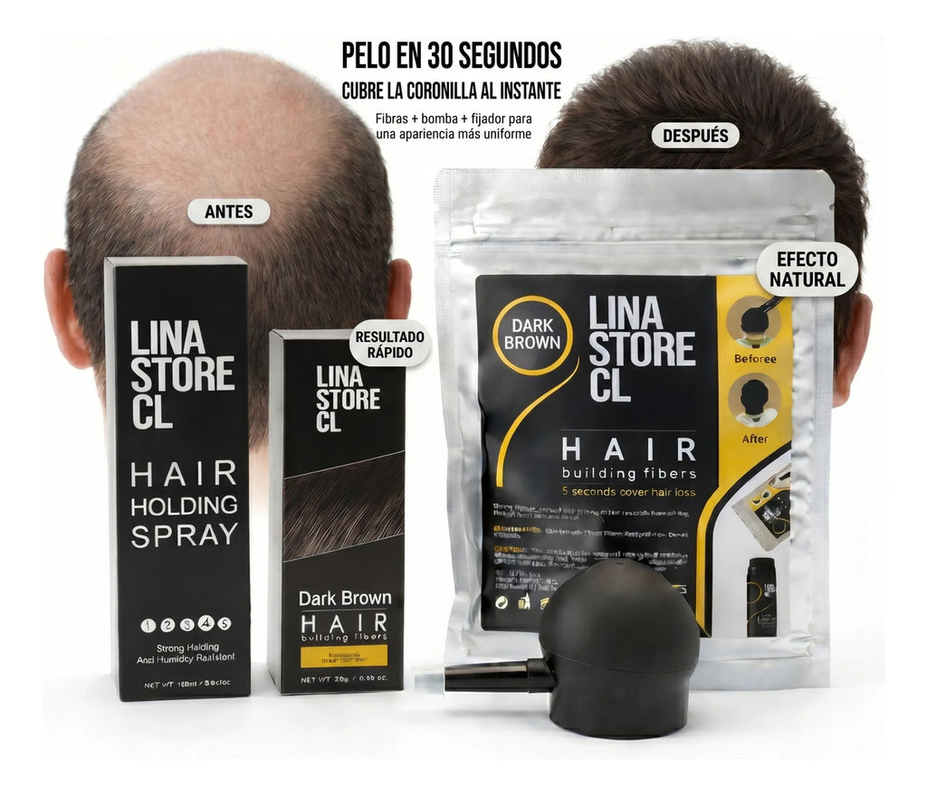Kit Polvo Castaño Fibra Capilar + Bomba+fijador+ Sobre Carga
