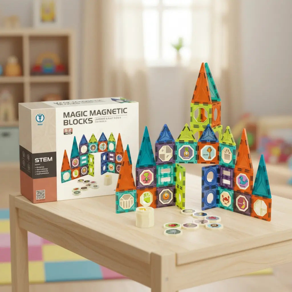 Magnetic Tiles Juego Magnético 52 Piezas – Bloques de Construcción Didácticos
