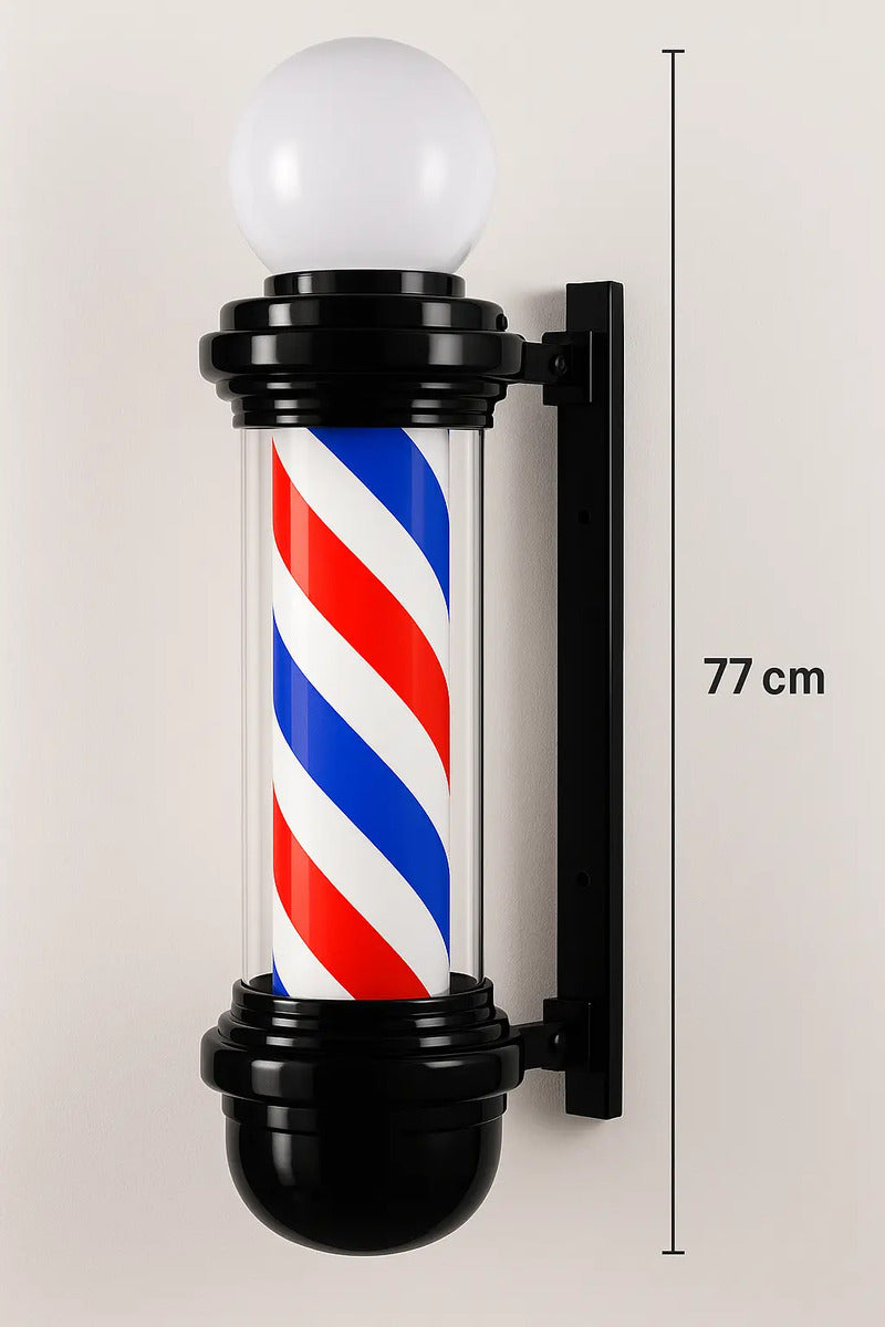 Poste de Barbería Profesional 88cm - Luz LED Giratoria Tricolor Clásica