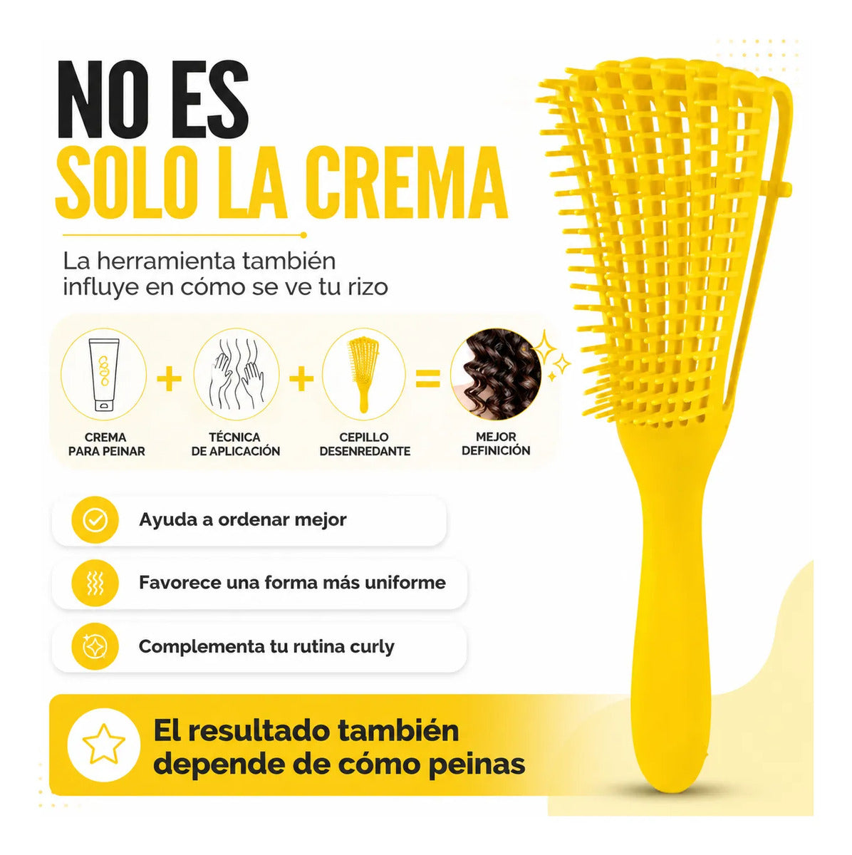 Cepillo Cabello Rizado Desenreda Fácil Rizos Amarillo