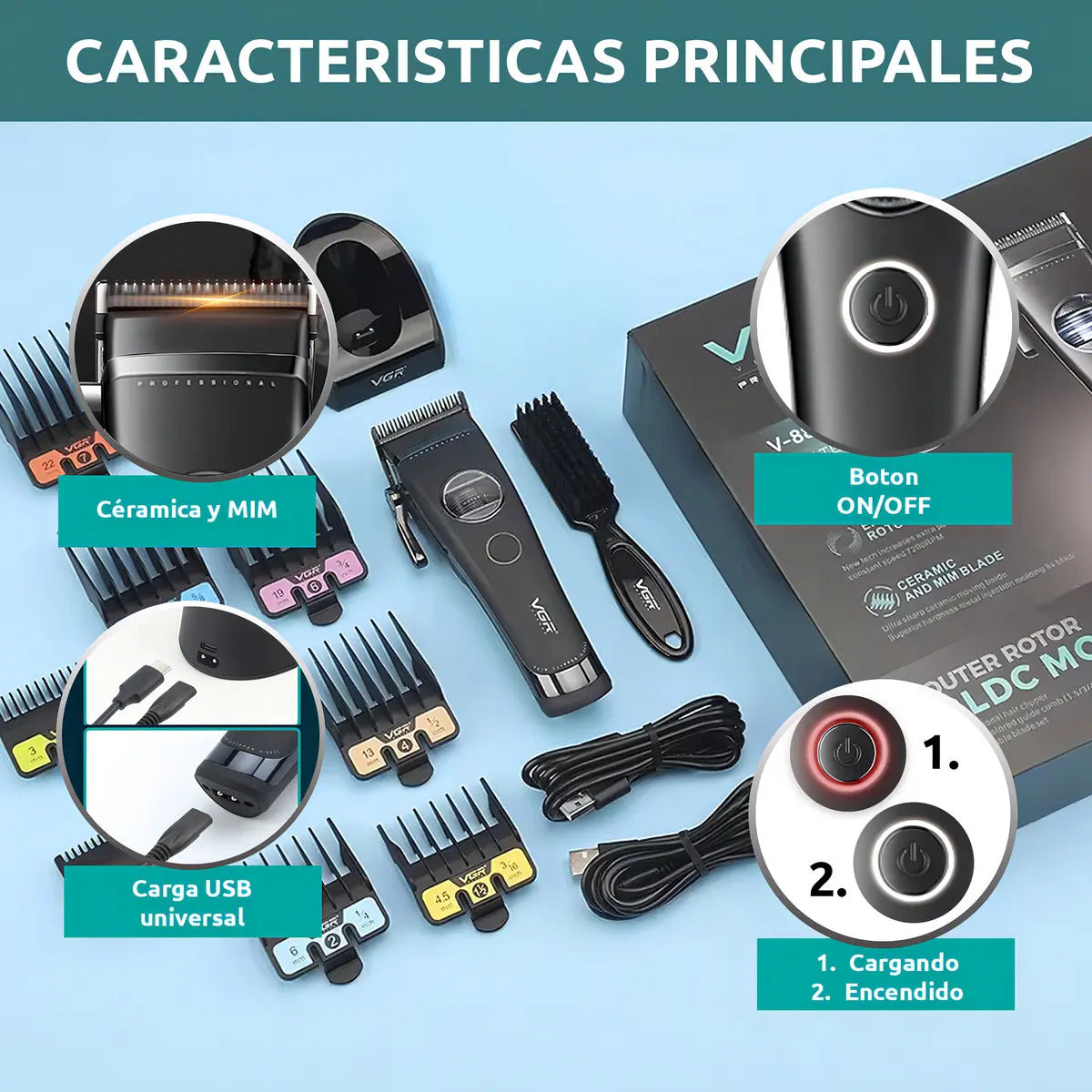 Máquina VGR V-880C Clipper Profesional 7200 RPM Motor BLDC Cerámica