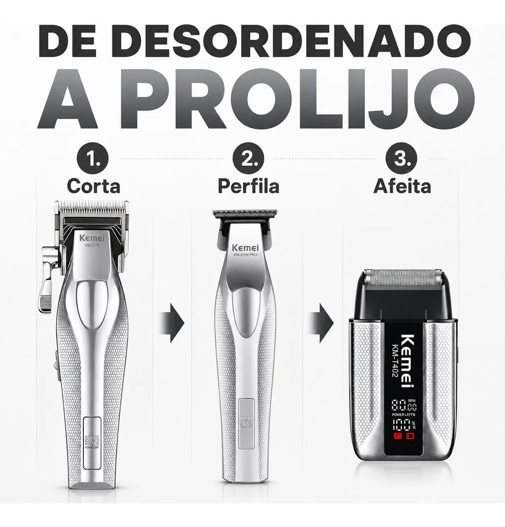 Máquina Cortar Pelo Kemei Kit Barbería  3 En 1 Hoja Dlc Km 4