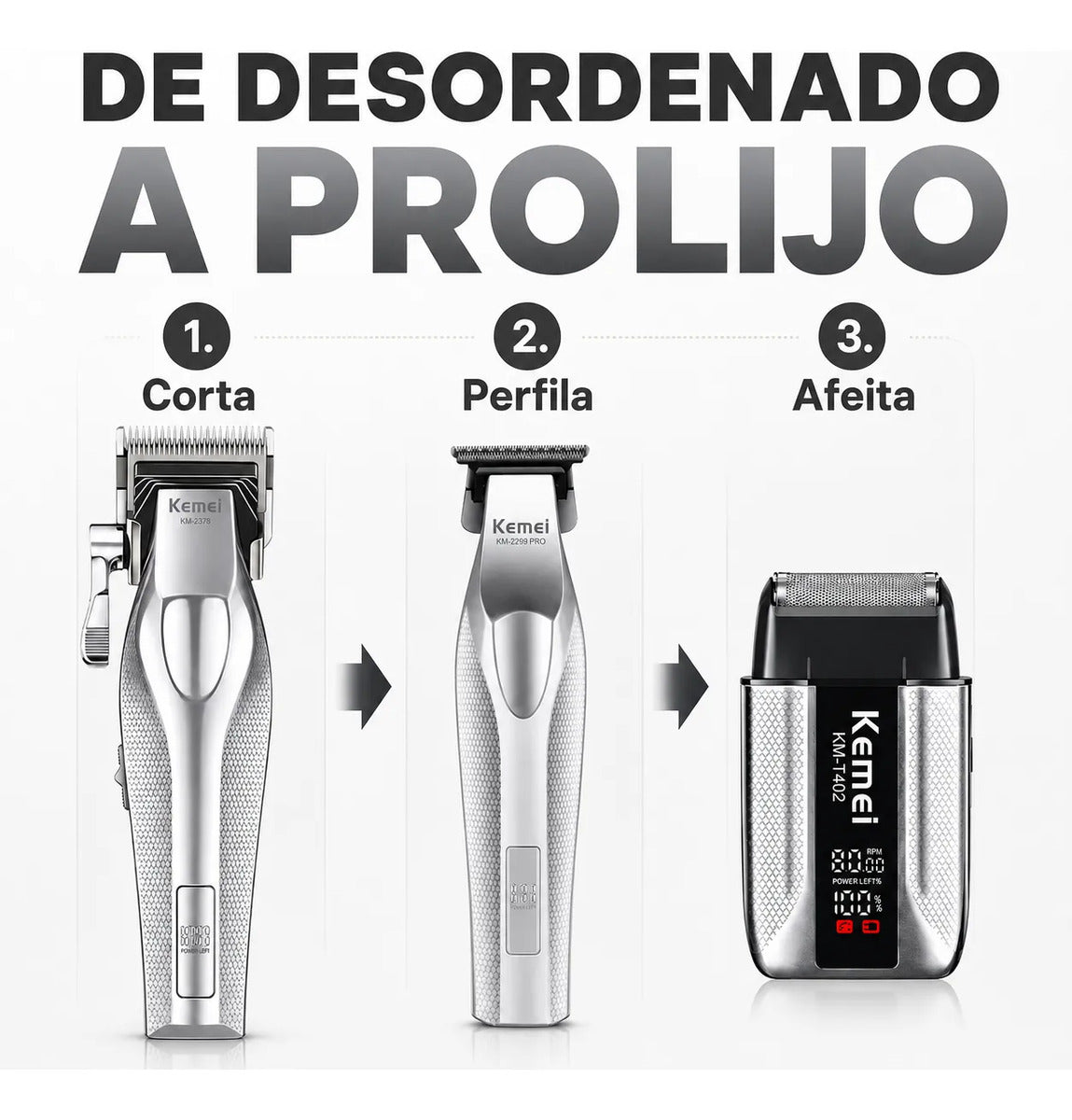 Máquina Cortar Pelo Kemei Kit Barbería  3 En 1 Hoja Dlc Km 4