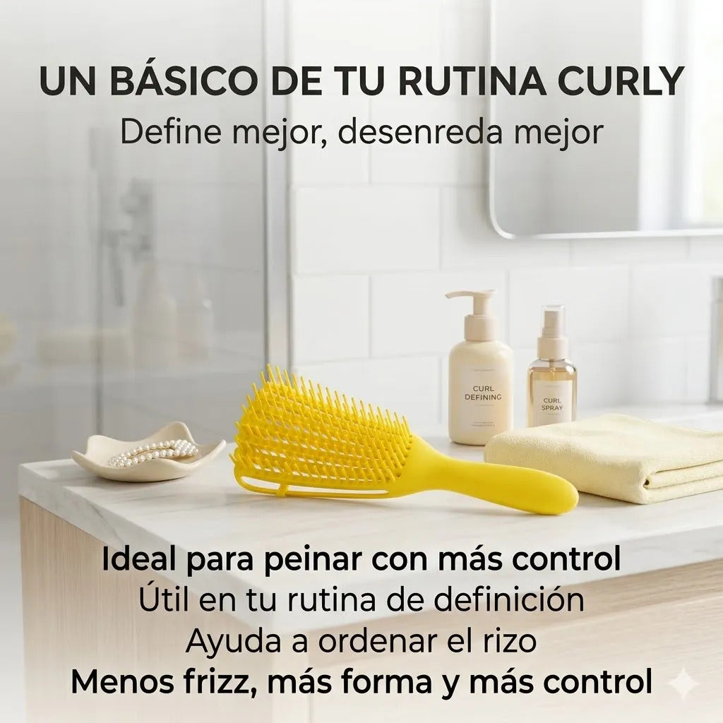 Cepillo Cabello Rizado Desenreda Fácil Rizos Amarillo