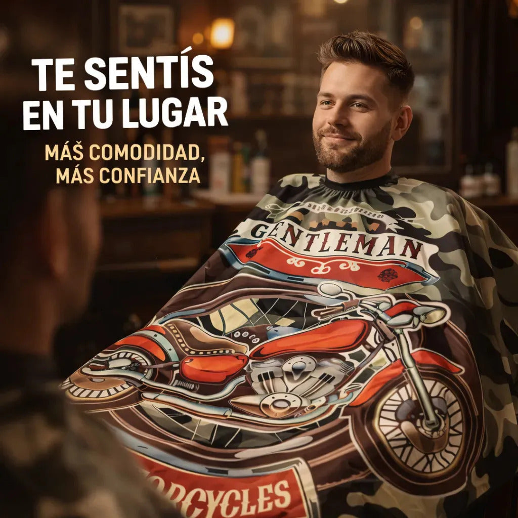 Capa Barbería Hombre Mayor Confort Diseño Moto Camuflaje