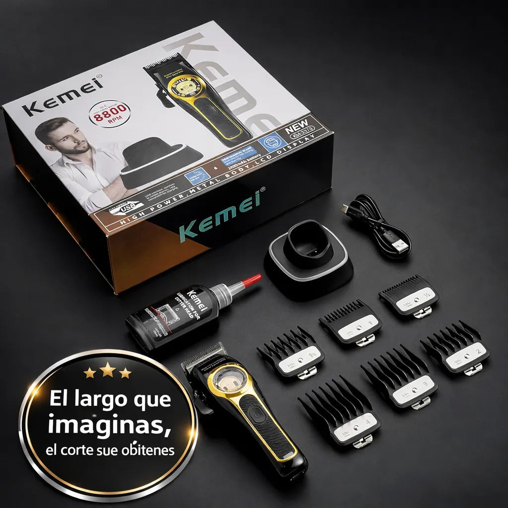 Máquina De Cortar Pelo Inalambrica Kemei 2373 Barbería Negro