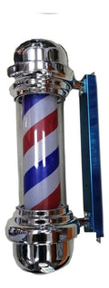 Poste de Barbería Giratorio 55cm - Luz LED Tricolor y Acabado Plateado