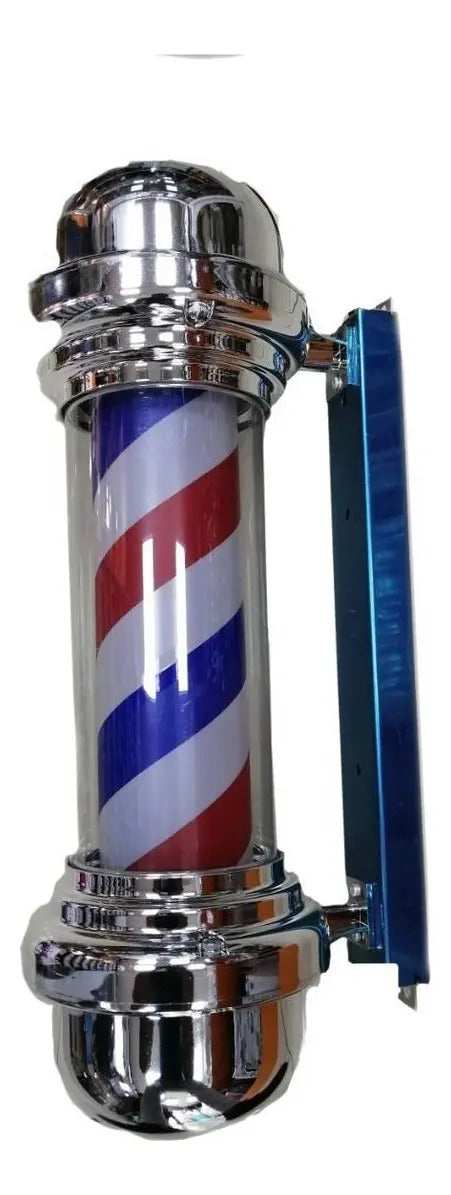 Poste de Barbería Giratorio 55cm - Luz LED Tricolor y Acabado Plateado
