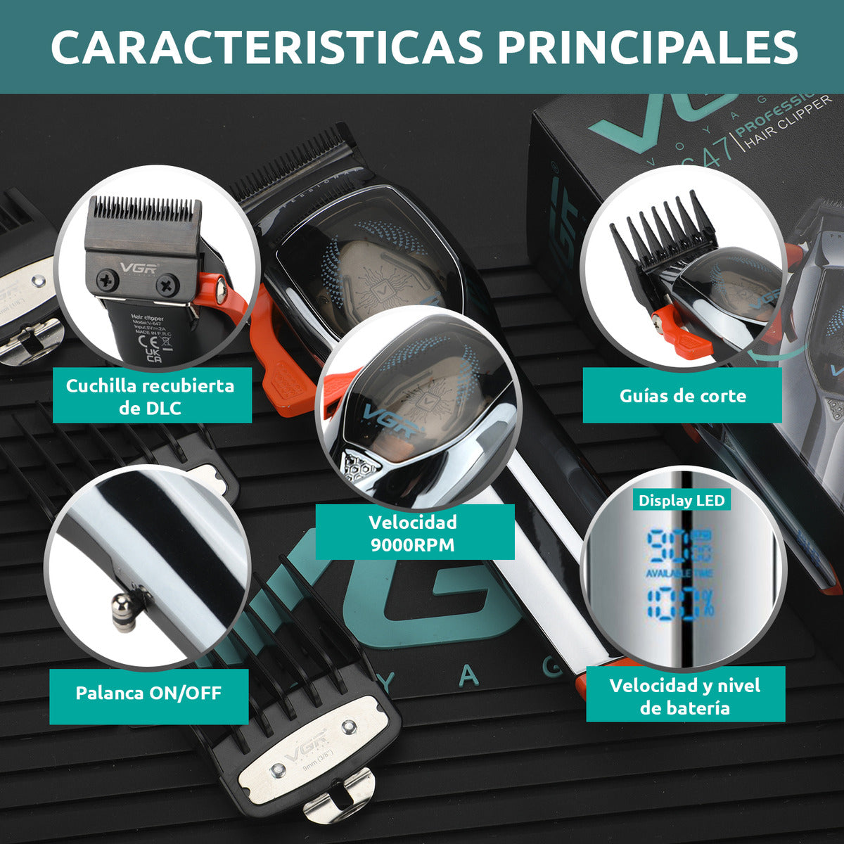 Máquina VGR V-647 Cortadora de Pelo Profesional Inalámbrica 9000 RPM