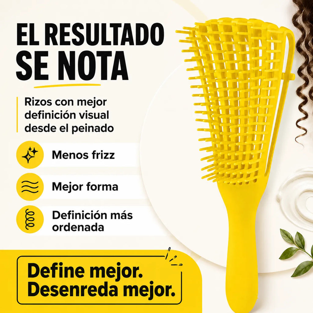 Cepillo Cabello Rizado Desenreda Fácil Rizos Amarillo