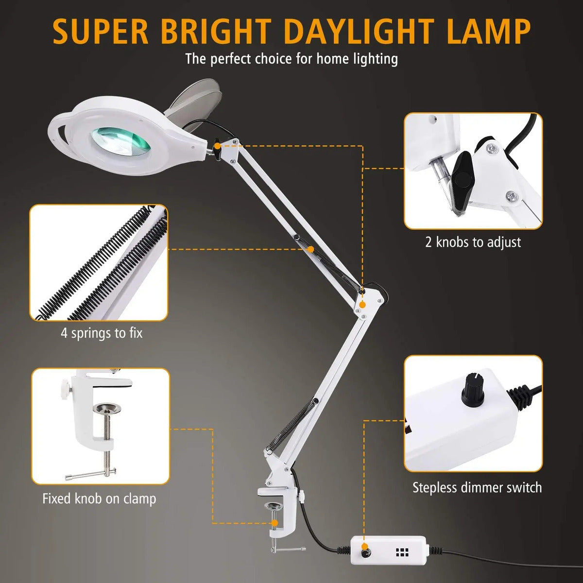 Lámpara de Mesa Profesional con Lupa y Luz LED Regulable - Brazo Articulado 104cm