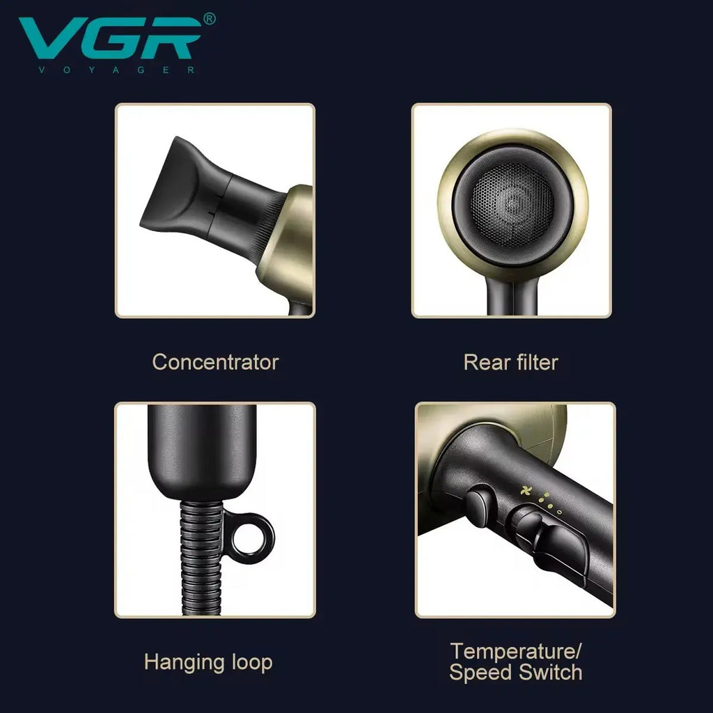 Secador de Pelo VGR V-453 Profesional 2200W Oro Potente Barbería