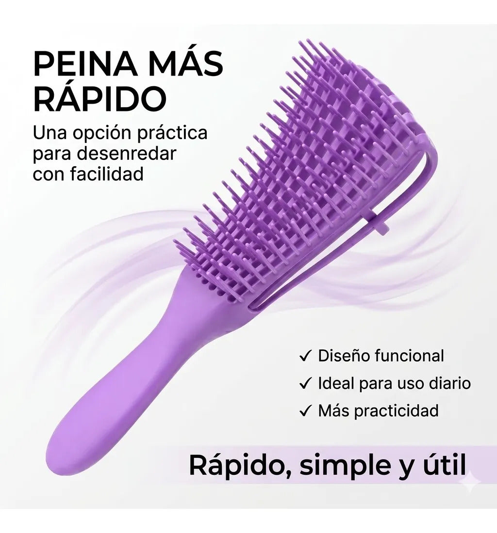 Cepillo  Cabello Rizado Desenreda Fácil Cerdas Lila