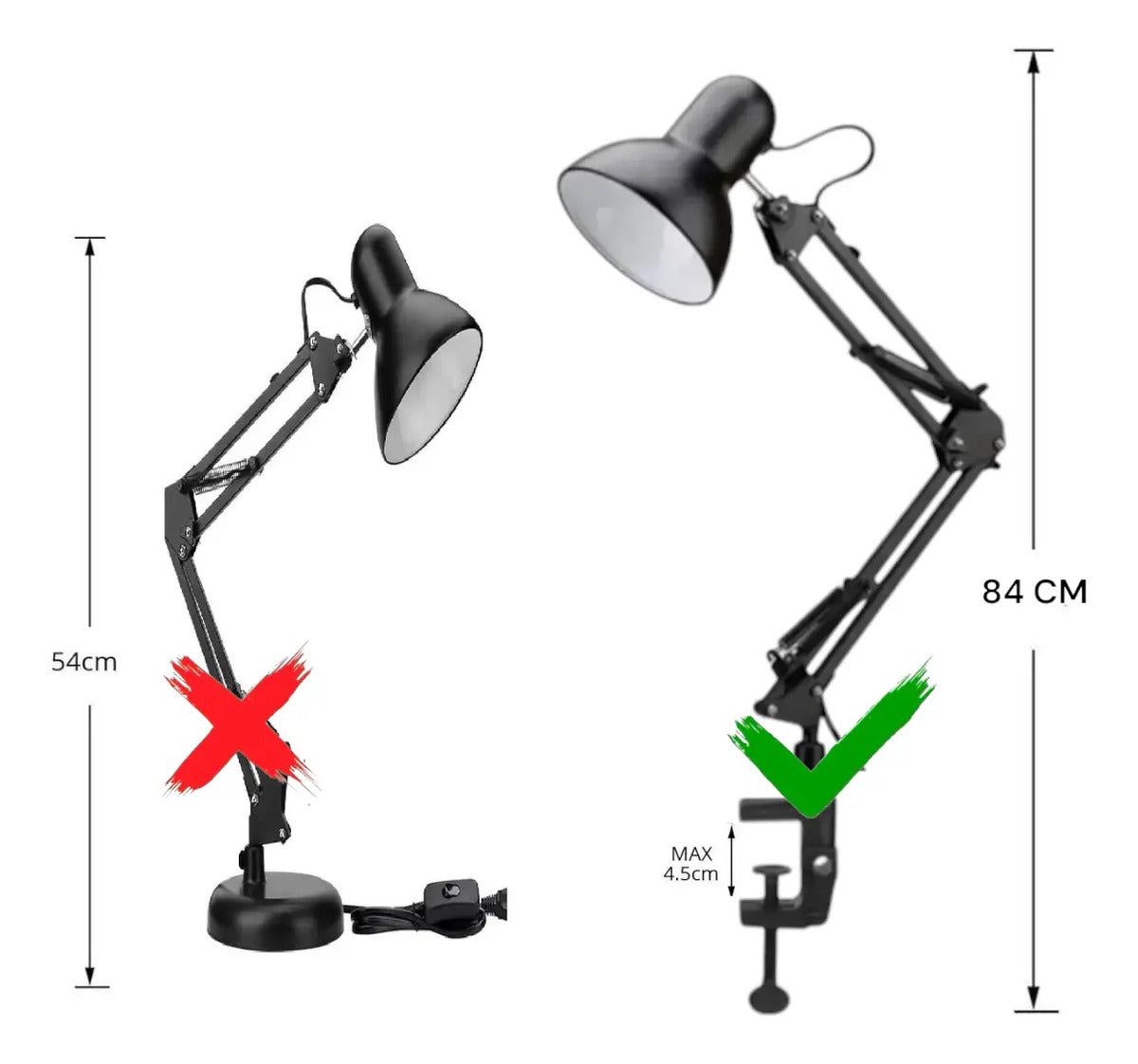 Lámpara de Escritorio Profesional con Brazo Flexible y Altura Extra de 84cm