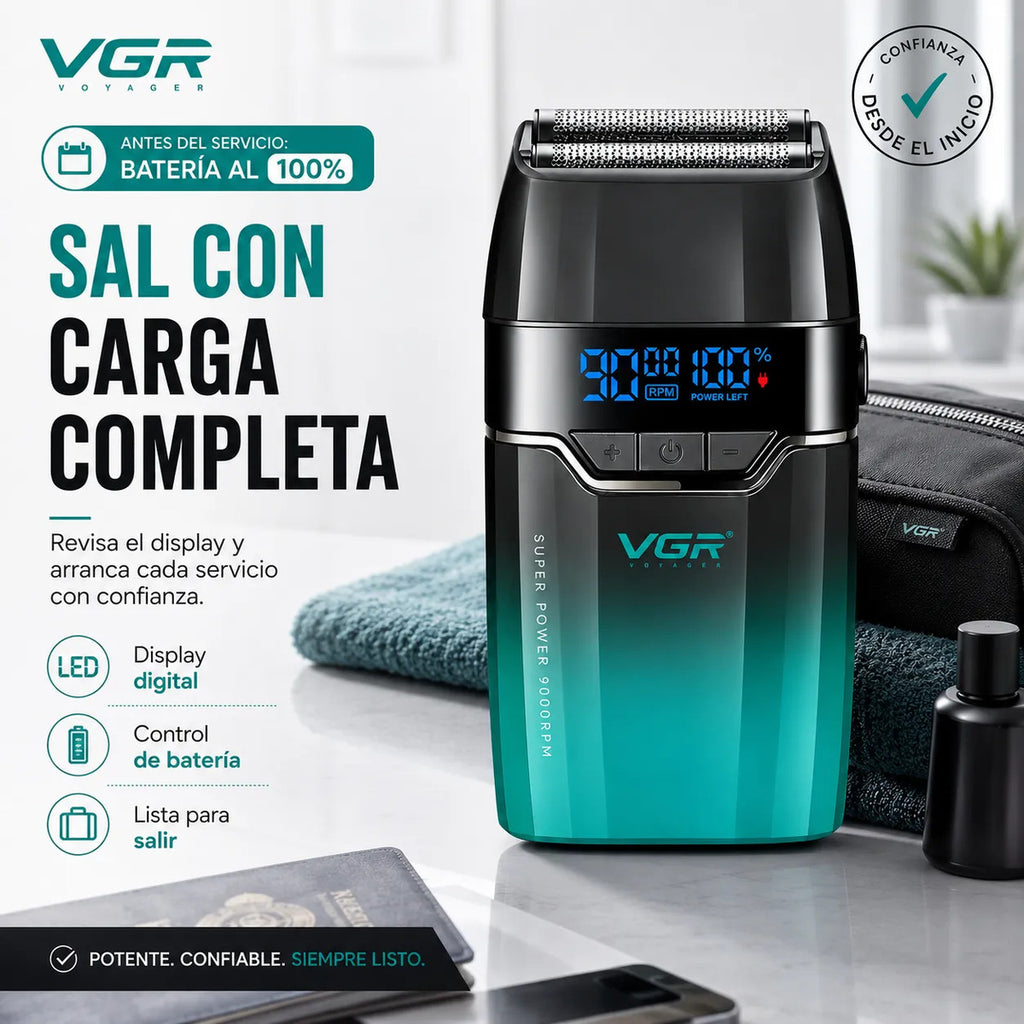 Afeitadora Vgr Barba Carga Rápida Shaver 9000 Rpm - V-308