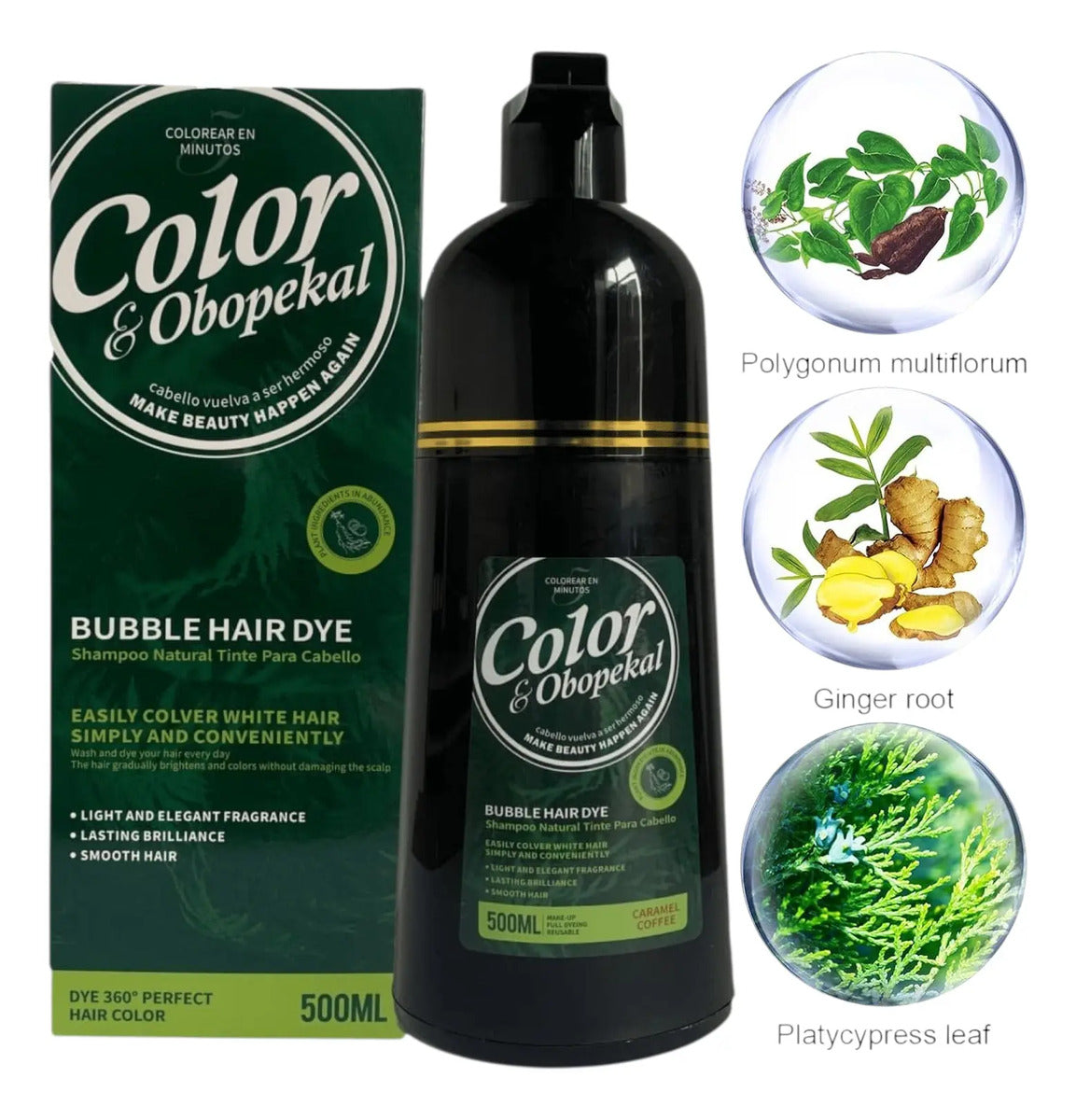 Shampoo Cubre Canas Obopekal 500ml - Tinte Natural Caramelo Profesional