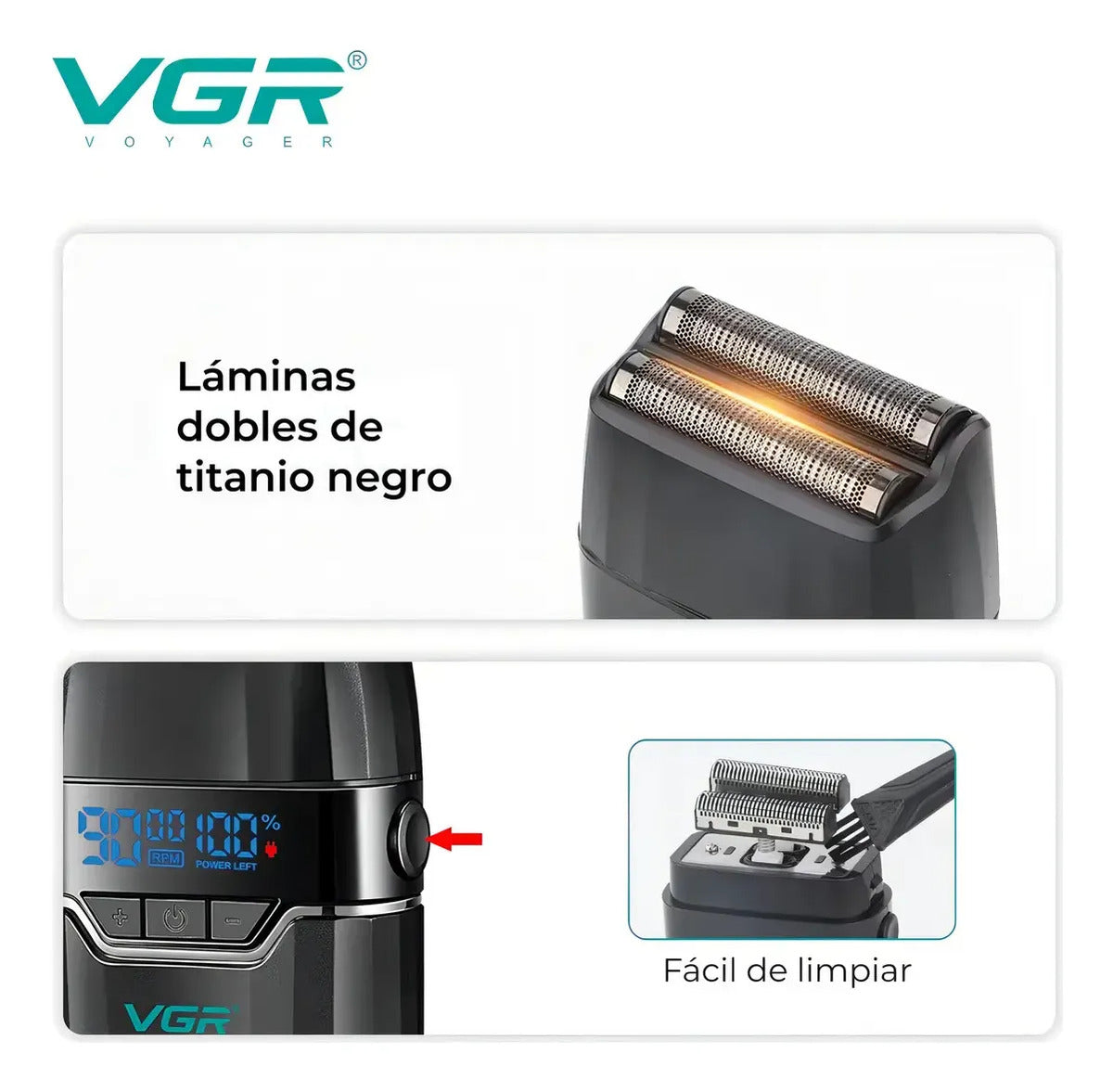 Afeitadora Vgr Barba Carga Rápida Shaver 9000 Rpm - V-308