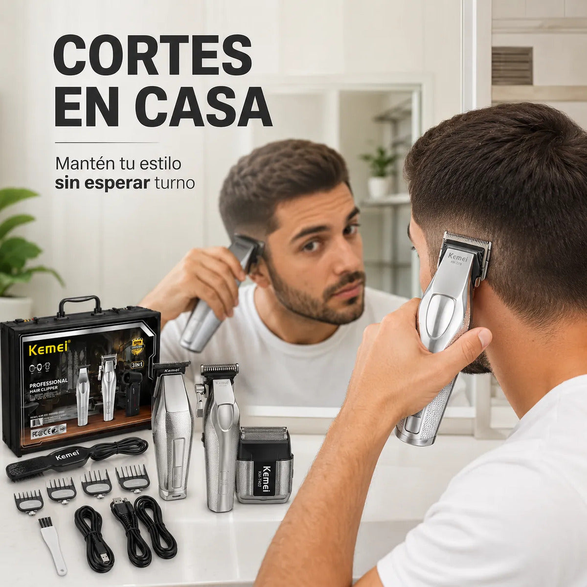 Máquina Cortar Pelo Kemei Kit Barbería  3 En 1 Hoja Dlc Km 4