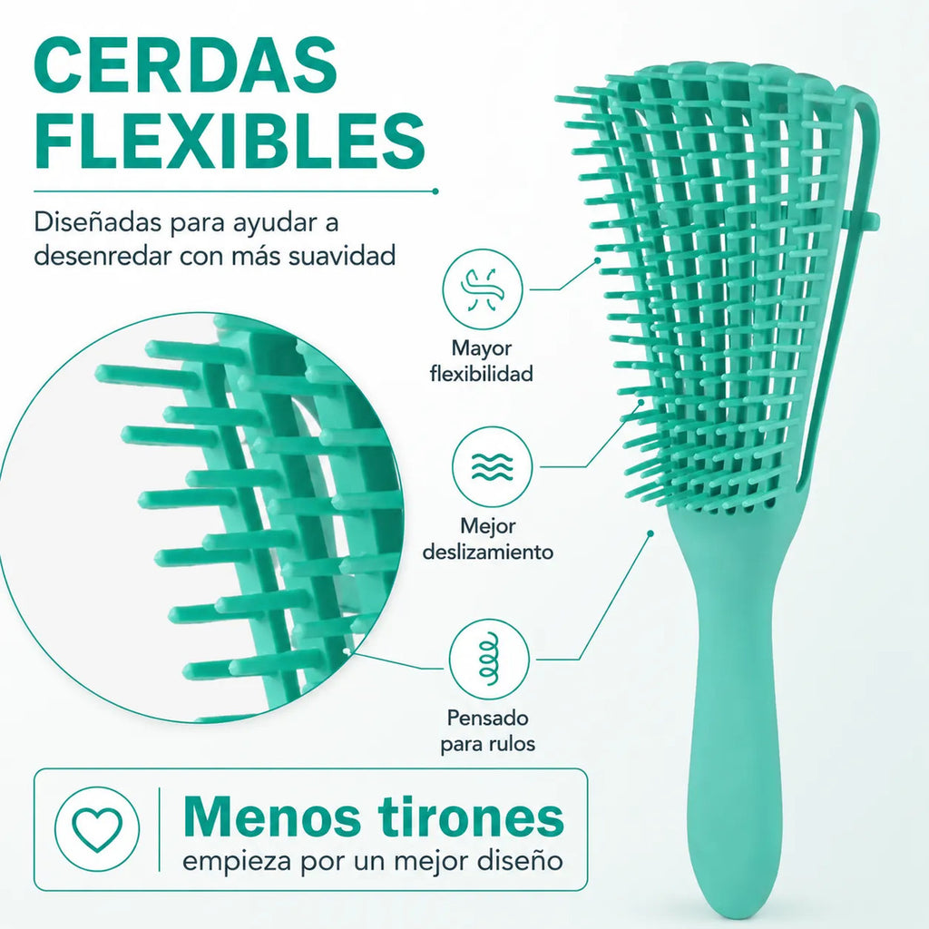 Cepillo  Cabello Rizado Desenreda Fácil Cerdas Verde