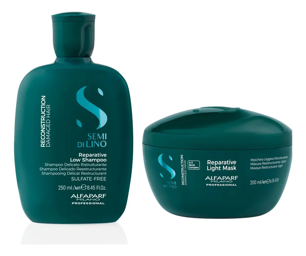 Pack Alfaparf Milano Semi Di Lino Reconstruction - Shampoo y Máscara para Cabello Dañado
