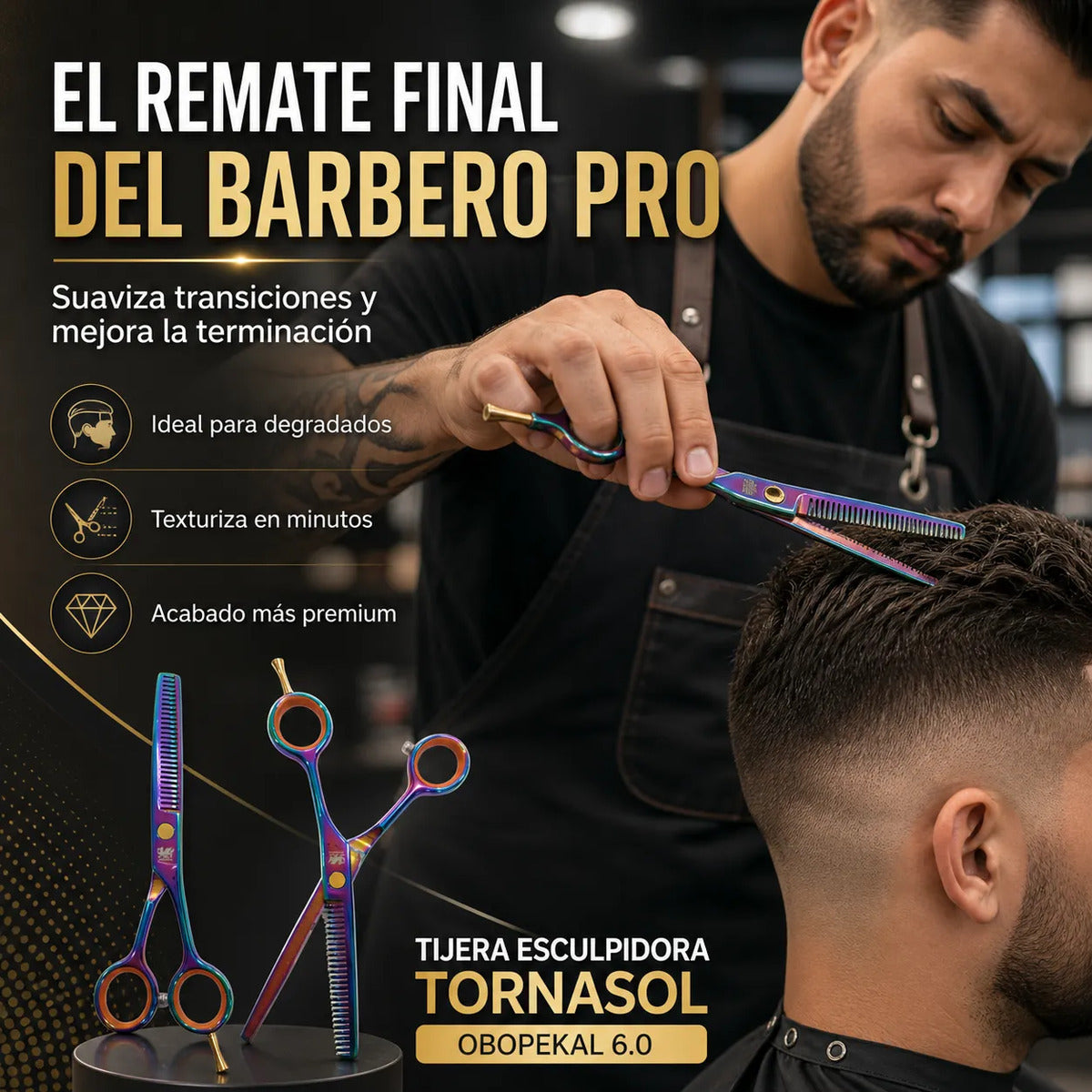 Tijera Esculpidora Tornasol Para Barbería Acabado Pro 6.0