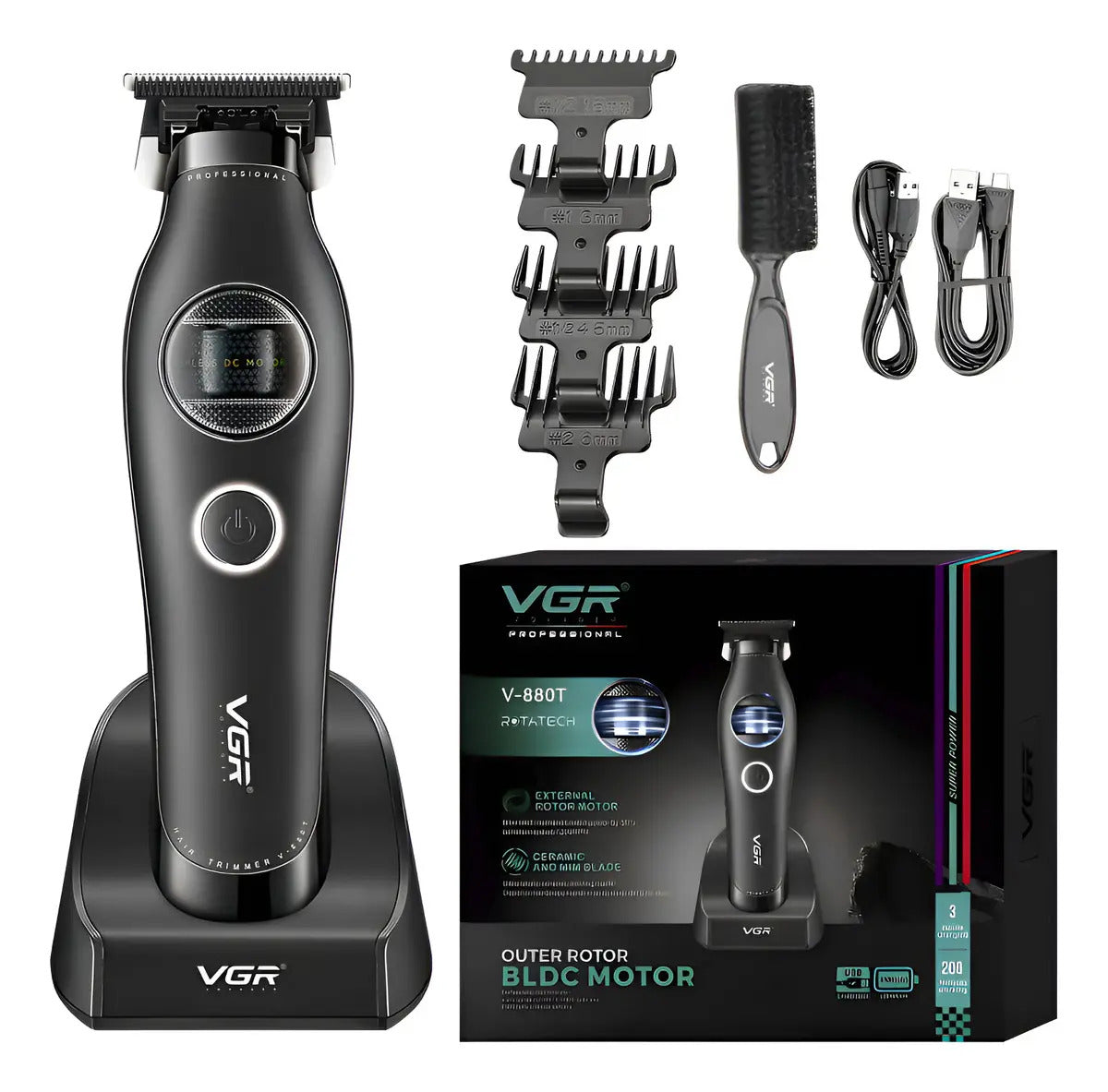 Máquina VGR V-880T Trimmer Profesional BLDC 7200 RPM Cortadora de Pelo