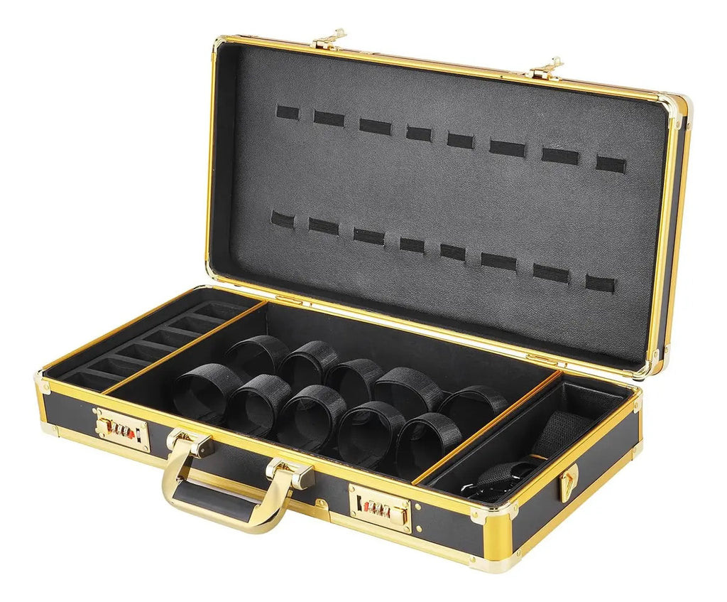 Maletín de Barbero Profesional Negro y Dorado | Organizador de Máquinas y Tijeras